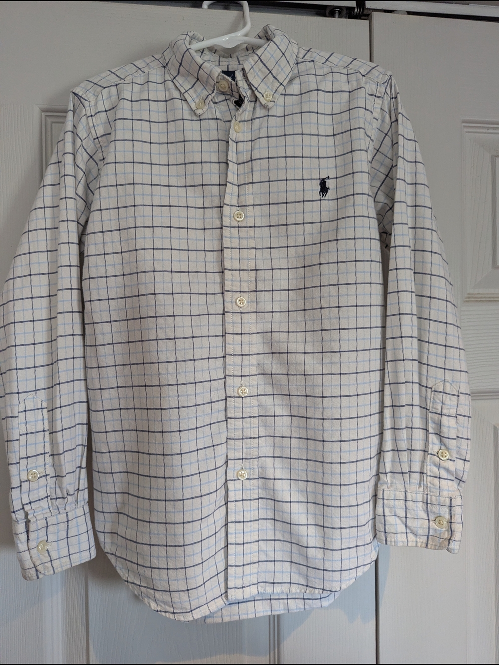 Ralph Lauren White and Blue Windowpane Button-Down Shirt - Boys